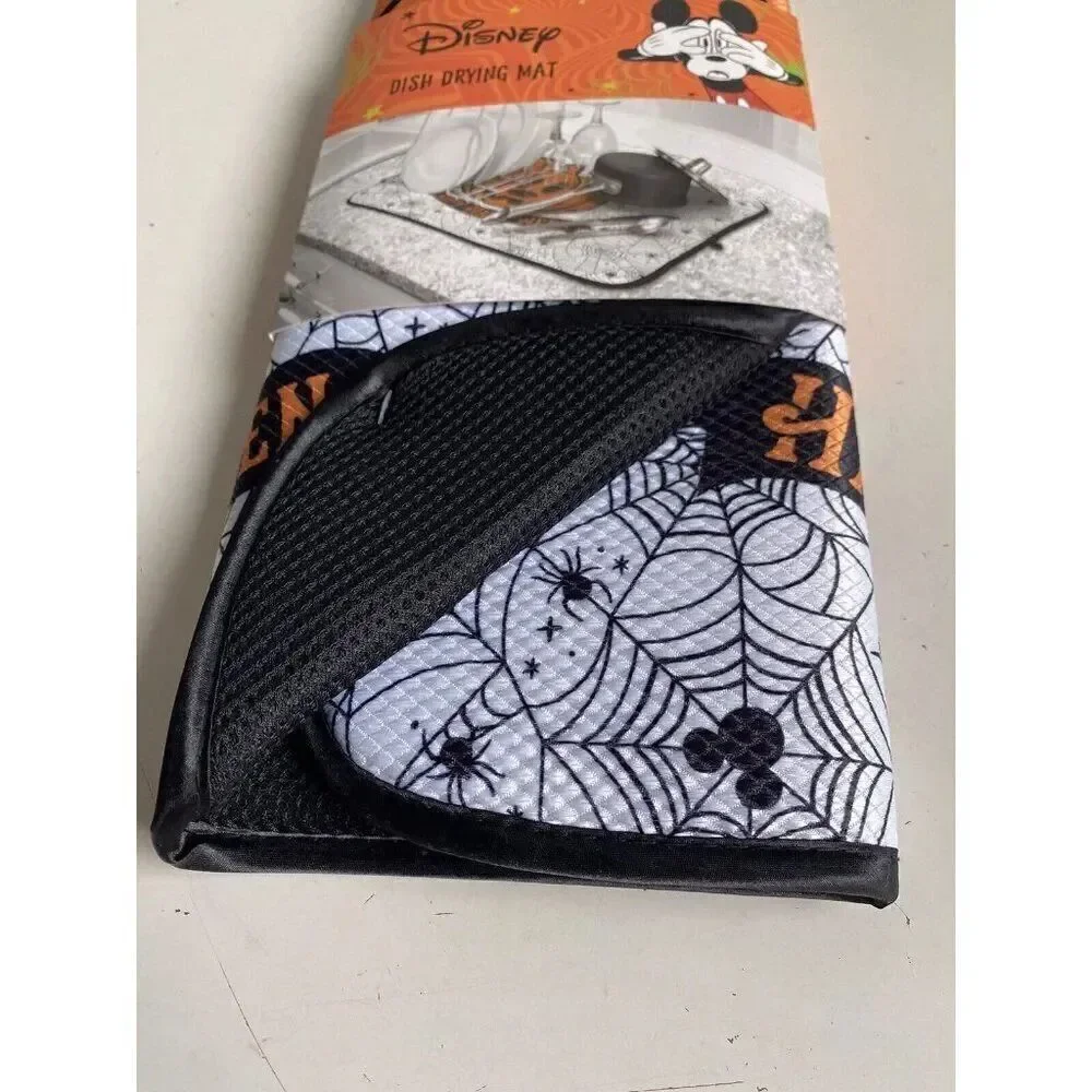 Disney Mickey‎ Mouse Halloween Dish Drying Mat 16”x18” Spider Web Pumpkin NEW